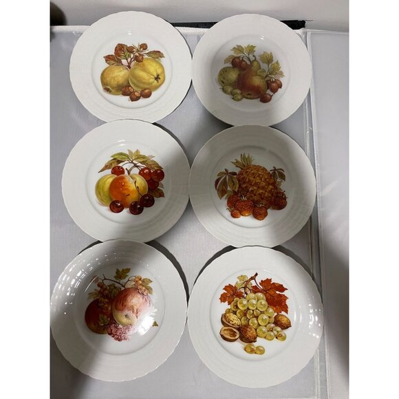 Vintage Hutschenreuther Germany Fruit Motif Plate Set Of 6 8" Diameter - Picture 1 of 12